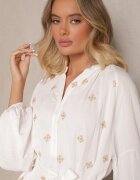 maja studio Rochie Albă din Viscoză Oversize Decorată cu Broderie Venalari