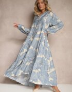 maja studio Rochie Albastru deschis Evazată din Viscoză cu Motiv de Frunze Wilvesia