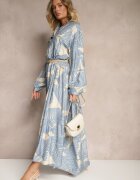 maja studio Rochie Albastru deschis Evazată din Viscoză cu Motiv de Frunze Wilvesia