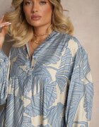 maja studio Rochie Albastru deschis Evazată din Viscoză cu Motiv de Frunze Wilvesia