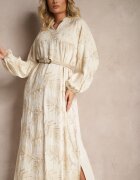 maja studio Rochie bej deschis din Vâscoză Decorată cu Broderii și Fir Metalic Tervezia