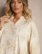 maja studio Rochie bej deschis din Vâscoză Decorată cu Broderii și Fir Metalic Tervezia