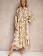 maja studio Rochie Bej din Vâscoză cu Model Ornamental Croi Cloș Gonalia