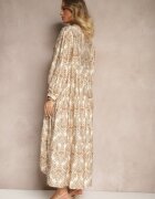 maja studio Rochie Bej din Vâscoză cu Model Ornamental Croi Cloș Gonalia