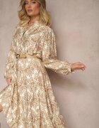 maja studio Rochie Bej din Vâscoză cu Model Ornamental Croi Cloș Gonalia