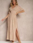 maja studio Rochie Bej din Vascoză Decorată cu Broderie și Fir Metalic Ivelvesa