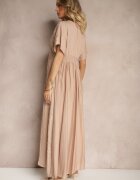 maja studio Rochie Bej din Vascoză Decorată cu Broderie și Fir Metalic Ivelvesa
