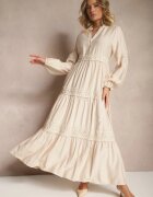 maja studio Rochie bej din viscoză cu croială evazată și dantelă Gonalorin