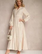 maja studio Rochie bej din viscoză cu croială evazată și dantelă Gonalorin