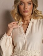 maja studio Rochie bej din viscoză cu croială evazată și dantelă Gonalorin