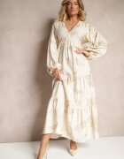 maja studio Rochie Bej din Viscoză Decorată cu Broderie Metalică Nalainor