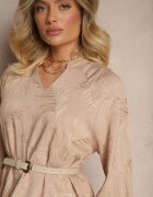 maja studio Rochie Bej din Viscoză Decorată cu Broderii și Fir Metalic Tervezia