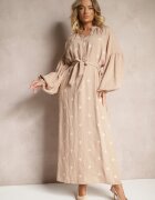 maja studio Rochie bej din viscoză Oversize Decorată cu broderie Venalari
