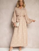 maja studio Rochie bej din viscoză Oversize Decorată cu broderie Venalari