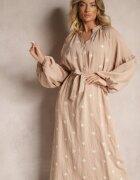 maja studio Rochie bej din viscoză Oversize Decorată cu broderie Venalari