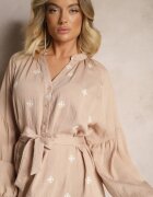 maja studio Rochie bej din viscoză Oversize Decorată cu broderie Venalari