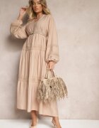 maja studio Rochie bej închis din vâscoză decorată cu dantelă Nelanira
