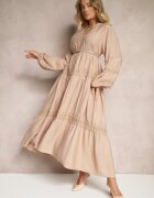 maja studio Rochie bej închis din vâscoză decorată cu dantelă Nelanira
