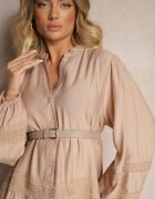 maja studio Rochie bej închis din vâscoză decorată cu dantelă Nelanira