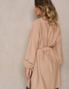 maja studio Rochie Bej Kimono din Viscoză cu Buzunare Decorată cu Inserții Ajurate Salithia