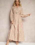maja studio Rochie bej vâscoză evazată decorată cu broderie Nalorwen