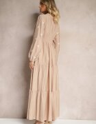 maja studio Rochie bej vâscoză evazată decorată cu broderie Nalorwen