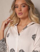 maja studio Rochie Bejă din Viscoză cu Model Abstract Nalalith