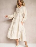 maja studio Rochie Bejă Vâscoză Decorată cu Dantelă Nelanira