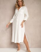 maja studio Rochie Cămașă Albă cu Viscoză și In și Ajustare la Mâneci Florvezia
