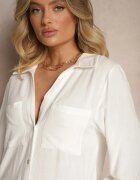 maja studio Rochie Cămașă Albă cu Viscoză și In și Ajustare la Mâneci Florvezia