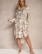 maja studio Rochie Cămașă Bej Florală din Viscoză Lisvesia