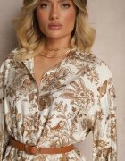maja studio Rochie Cămașă Bej Florală din Viscoză Lisvesia