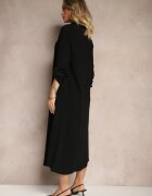 maja studio Rochie Cămașă Neagră din Vâscoză In și Reglare la Mâneci Florvezia