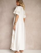 maja studio Rochie Cloș Albă din Viscoză Decorată cu Frunze Brodate Tirvesa