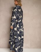 maja studio Rochie Cloș Albastră din Viscoză cu Model Frunze Wilvesia
