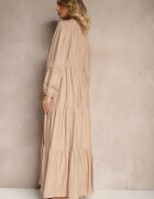 maja studio Rochie Cloș Bej din Viscoză Stil Boho cu Dantelă și Elastic Gonalien