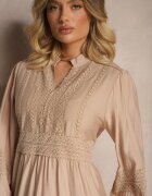 maja studio Rochie Cloș Bej din Viscoză Stil Boho cu Dantelă și Elastic Gonalien