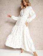 maja studio Rochie Cloș Din Viscoză Albă Decorată Cu Broderie Nalorwen