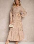 maja studio Rochie din viscoză bej închis evazată cu dantelă Gonalorin