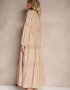 maja studio Rochie din viscoză bej închis evazată cu dantelă Gonalorin