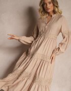 maja studio Rochie din viscoză bej închis evazată cu dantelă Gonalorin