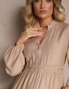 maja studio Rochie din viscoză bej închis evazată cu dantelă Gonalorin