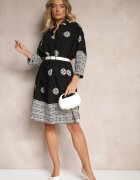maja studio Rochie neagră din Viscoză cu Model Abstract Nalalith