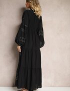 maja studio Rochie Neagră din Viscoză Decorată cu Broderie Metalică Nalainor
