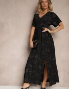 maja studio Rochie Neagră din Viscoză Decorată cu Broderie și Fir Metalic Ivelvesa