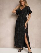 maja studio Rochie Neagră din Viscoză Decorată cu Broderie și Fir Metalic Ivelvesa