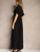 maja studio Rochie Neagră din Viscoză Decorată cu Broderie și Fir Metalic Ivelvesa