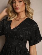 maja studio Rochie Neagră din Viscoză Decorată cu Broderie și Fir Metalic Ivelvesa