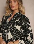 maja studio Rochie Neagră Evazată din Vâscoză cu Motiv Frunze Wilvesia
