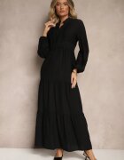 maja studio Rochie Neagră Evazată din Viscoză în Stil Boho cu Dantelă și Elastic Gonalien